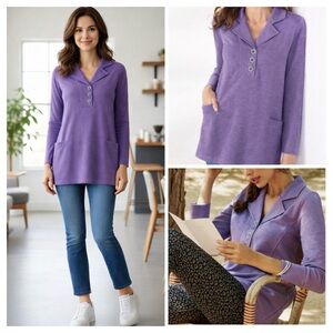 SOFT SURROUNDINGS Golden Age Purple Knit Tunic Top w Pockets Comfy Casual Sz: M